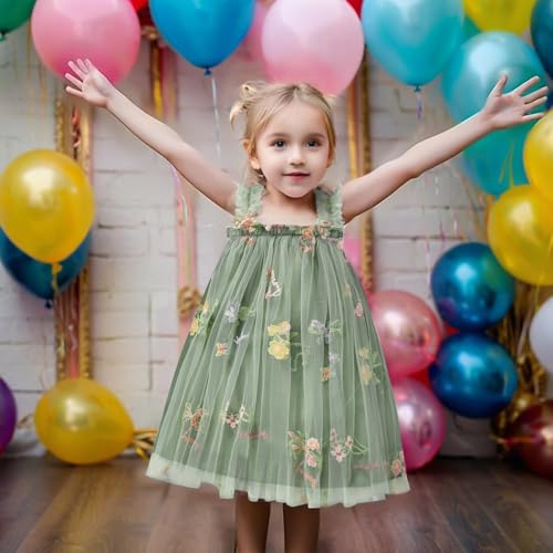 GRNSHTS Toddler Baby Girl Tutu Dress Sleeveless Floral Print Tulle Dress Little Girl Princess Dresses with Flower Headband3