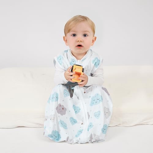 Image of BSTOPPT 3 Pack Baby Sleep Sack 0-6 Months 100% Rayon Cotton Baby Sleeping Bag 2-Way Zipper Toddler Wearable Blankets Comfy Stretchy Lightweight TOG 0.3 (Purple&Clouds&Starry Sky)