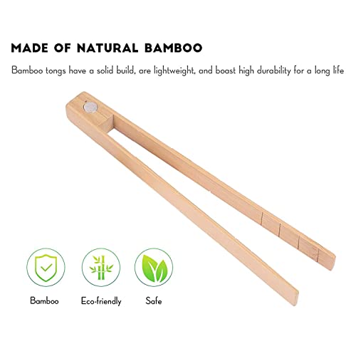 Toaster Tongs With Magnet | Kitchen Utensils For Cooking And Holding Toast Bacon Muffin Bagel Bread | 8.7 Inch Long Natural Non Toxic Bamboo 1 Piece #TOP3