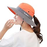 Women's Sun Hat Outdoor UV Protection Foldable Mesh Bucket Hat Wide Brim Summer Beach Fishing Cap Orange