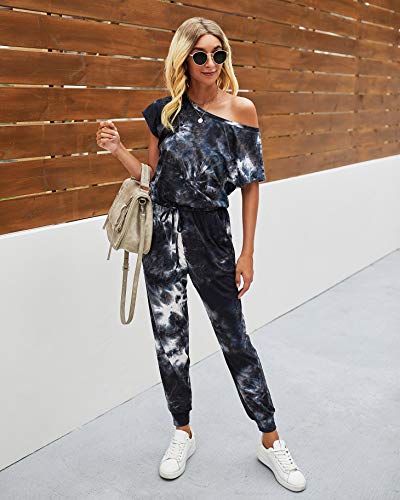 Image of PRETTYGARDEN Jumpsuits for Women Summer Off Shoulder Romper | Short Sleeve Drawstring Waist, Jogger Jumpers with Pockets, One Piece Spring Break Outfits, Vacation Travel Lounge Clothes