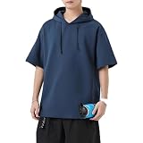 [Yeecan] tシャツ メンズ 夏服 パーカー 半袖 五分袖 無地 ゆったり おしゃれ スウェット パーカー スポーツ カジュアル フード付き 通気性 吸汗 速乾 ドライ ストレッチ 大きいサイズ-lan-XL
