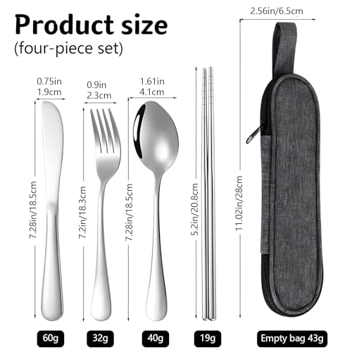 Cutlery Set, 4 Piece Stainless Steel Flatware Set with Storage Bag, Tableware Silverware Set with Spoon Knife Fork and Chopsticks Sets, Mirror Polished, Dishwasher Safe - Image 3