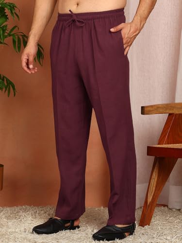 Image of See Designs Men's Full Sleeve Mandarin Collar Linen Solid Pathani Set