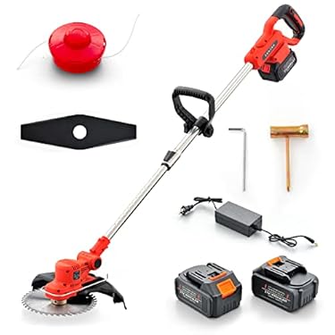 AMAZON - SANJIAN Cordless Weed Wacker Electric Brush Cutter Stringless Weed Eater with 3 Types Blades 2Pcs 4.0Ah Battery,Lightweight String Trimmer for Garden Yard Lawn Trimming/Pruning, Brushless Motor