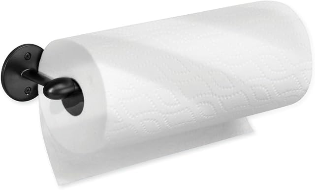 iDesign 9437 Kitchen Roll Holder Wall Mounted, Practical Metal Paper Towel Holder for Kitchen Wall or Cabinet, Versatile Under Sink Storage, Matte Black