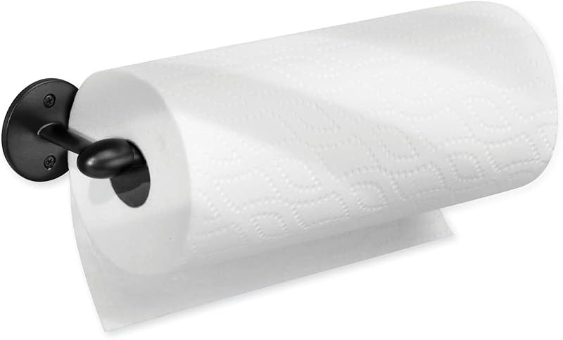 Orbinni Wall Mounted Metal Paper Towel Holder, Roll Organizer for Kitchen, Bathroom, Craft Room, 13.75" x 2.5" x 4.25", Matte Black