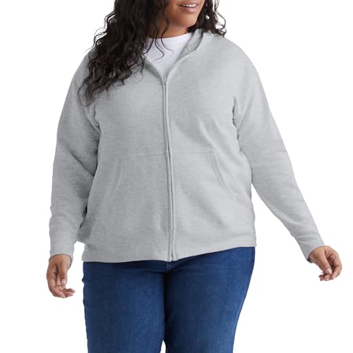 Just My Size Women's Zip-Up Fleece Hoodie, EcoSmart Hooded Sweatshirt, Plus Size Light Steel