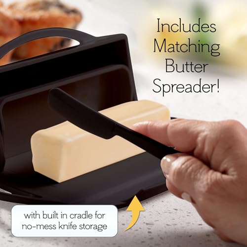 Image of Butterie Flip-Top Butter Dish with Matching Spreader (Black)