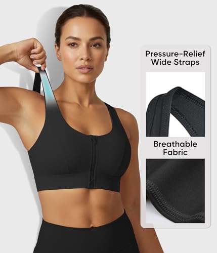 Easybunny High Impact Zip Front Sports Bras for Women Full Coverage Racerback Workout Support Running Bra for Large Breast Black 5XL — view 5