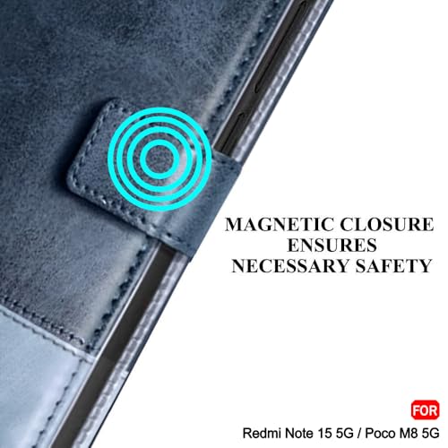 Image of TheGiftKart Flip Back Cover Case for Mi Redmi Note 15 / Note 15 SE /Poco M8 5G | Dual-Color Leather Finish | Inbuilt Stand & Pockets | Wallet Style Flip Back Case Cover (Faux Leather, Blue & Sky)