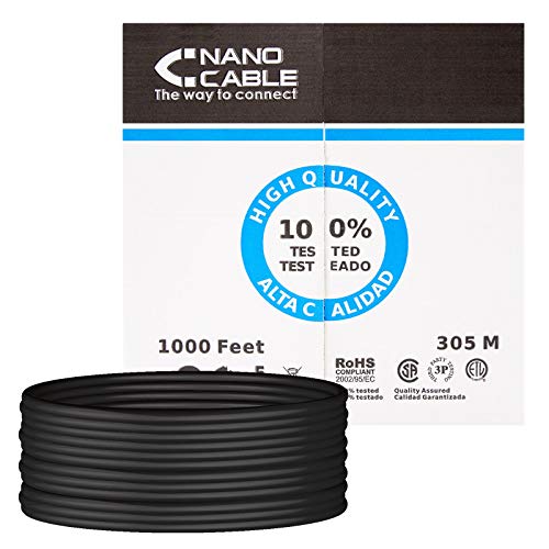 NANOCABLE 10.20.0504 EXT BK   Cable de Red Ethernet RJ45 Cat.6 UTP para Exterior, Color Negro