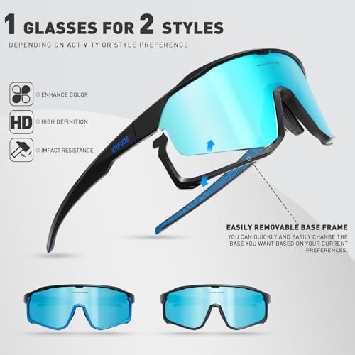 KAPVOE Polarized Cycling Glasses Men Women Mountain Bike Sunglasses MTB Glasses TR90 Sport Glasses Biking Sunglasses Bicycle Riding Goggles Road Cycling Sunglasses Running Golf Cycle Glasses Blue — view 3