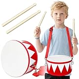 Kids Drum Set,8 in Wooden Toy Drum Set,Educational Baby Musical Toys Drum with Adjustable Strap 2 Drumsticks,Sensory Musical Instrument Drum Toy for Toddler Boys & Girls Gift(Red)