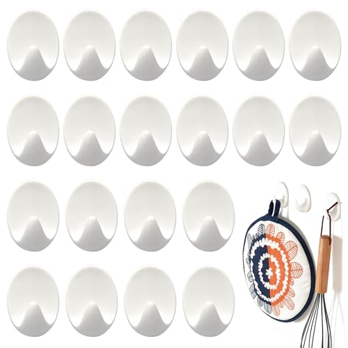 Fuonmka Selbstklebender Wandhaken, 20 Stück Extra Starke Klebehaken, ohne Bohren, Weiß Selbstklebende Haken für Küche, Badezimmer, Schränke, Büro, Türen