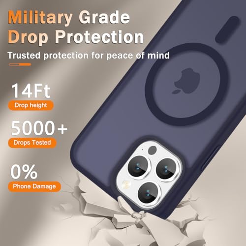 Image of YENAPOON for iPhone 14 Pro Max Case, Matte Magnetic Phone Cover [with 1 Screen Protector] [Support for MagSafe] [Shockproof Military Grade Protection] Translucent Frosted Back, Deep Purple