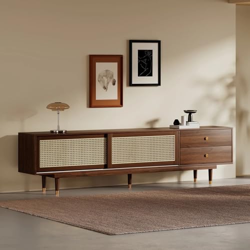 Image of MISAN Modern TV Table | Solid Sheesham Wood Sideboard TV Unit for Living Room, Bedroom, Office Furniture Stand | Wooden Free Standing Entertainment Unit Side Board Table with Storage (C-Hony)