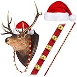 Evervibe 63 inch Red Christmas Sleigh Bells Strap with Hat Hanging Jingle Bell for Xmas Reindeer Horse Door Wreath Decor