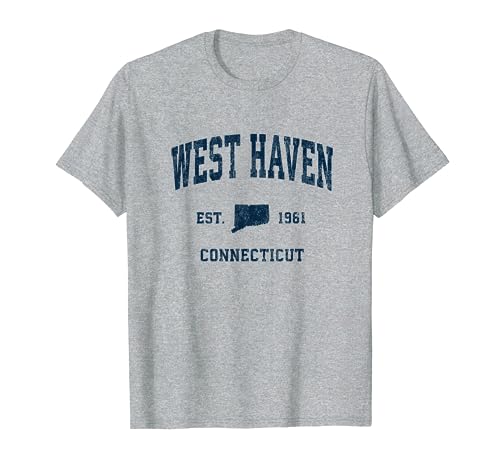 West Haven Connecticut CT Vintage Athletic Navy Sport Desig Maglietta