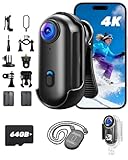 Upgraded 4K Mini Body Cameras with Audio and Video Recording, Action Camera Magnetic Hands Free POV Camera with 360°Rotatable Clip, Waterproof Case for Pet Walking, Bike, Travel, Vlog