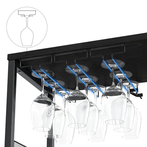 IDEALHOUSE Wine Bar Rack Cabinet with LED Light, Adjustable Shelves Coffee Bar Cabinet with Mesh Door and Baffle Design, 36 in Tall Small Liquor Bar Cabinet for Home, Kitchen, Dinning Room, Black