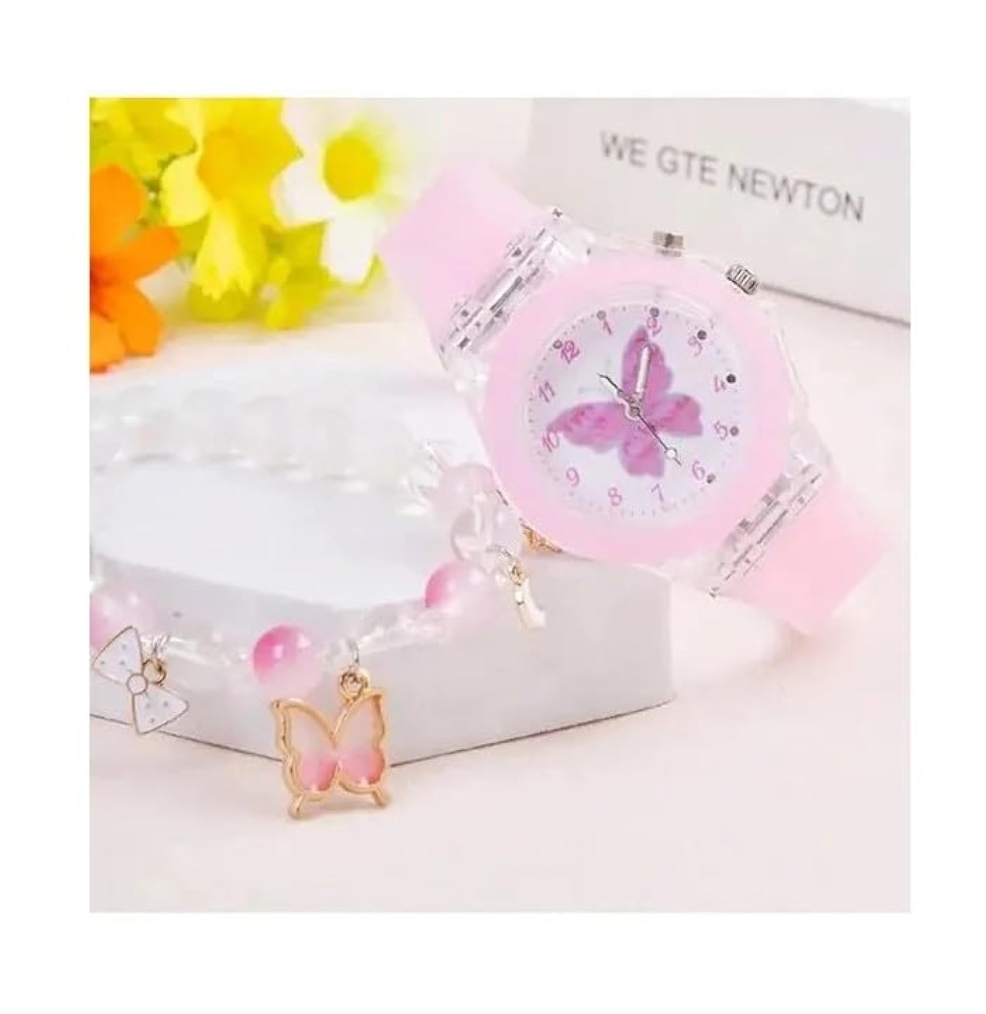 Butterfly Designed Analog Watch with Beads Bracelet