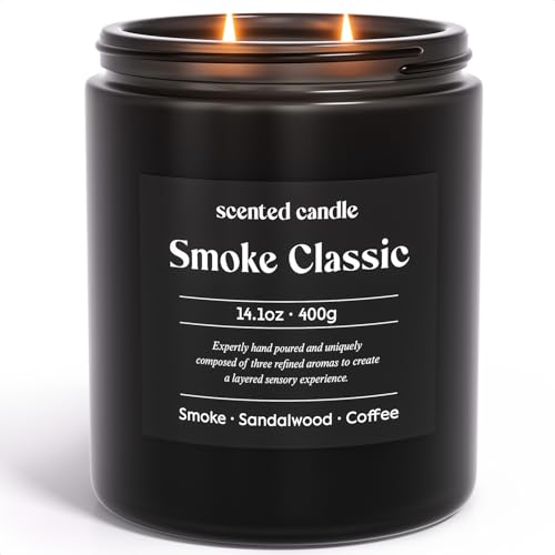 Image of CHILLFLAME Candles for Men, 14.1 oz Scented Candles for Home, 2 Wicks Blended Scents Birthday Candles Gifts for Dad, Teacher, Boyfriend (Smoke+Sandalwood+Coffee)