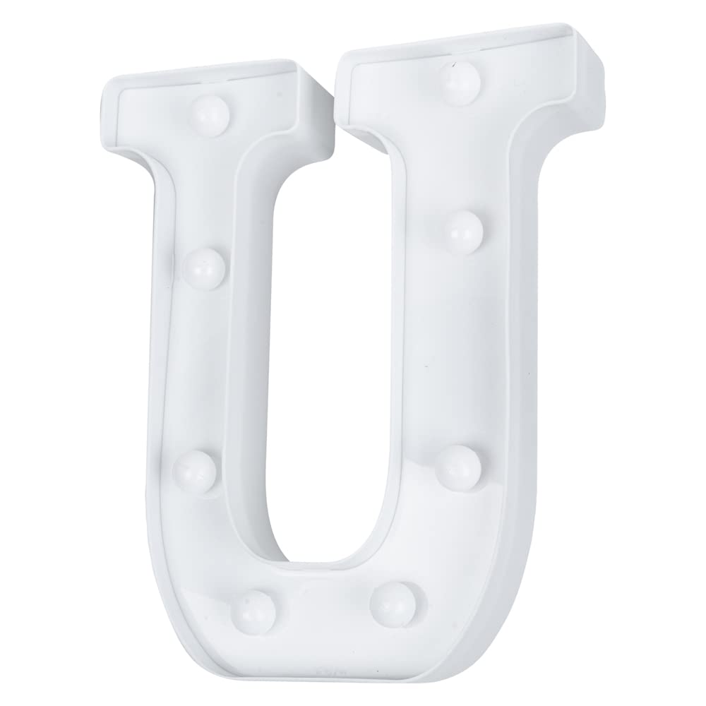 Illumify 7.1 x 1.2 x 8.7 Inch Light Up Letter, 1 Durable Marquee LED Light - Letter U, Touchproof, White Plastic Party Light, Keyhole Slot, For Parties, Weddings, Or Special Events - Restaurantware
