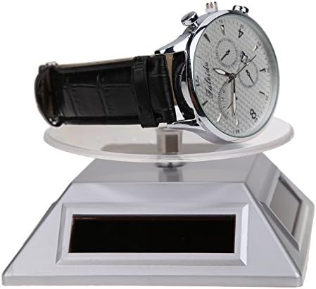 BestUS Rotating Display Stand,Solar Powered Electric Motorized Rotating Display Turntable with LED Light for Watch,Jewelry,Necklace Sho