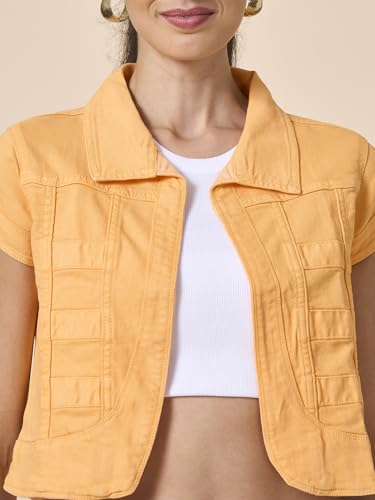 Image of Style Quotient Women Navy Blue Denim Open Front Regular Shrug