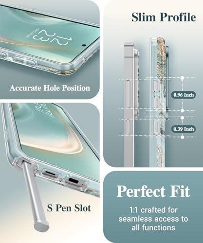 Image of GVIEWIN for Samsung Galaxy S26 Ultra Case, [Slide Camera Cover & Built-in HD Screen Protector] [2 Front Frames] Shockproof Military Grade Protective Marble Phone Case for S26 Ultra 6.9 inch (Ocean Tide)