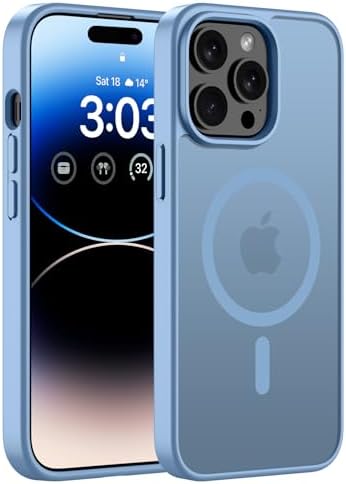 ORDA Magnetische Hülle für iPhone 14 Pro, Kompatibel mit MagSafe, Hellblau | Durchscheinend Rückseite, Matt Handyhülle, Stoßfest Kratzfeste Schutzhülle