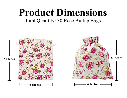 Mandala Crafts Rose Burlap Drawstring Bags - Floral Gift Bags – Flower Linen Burlap Bags With Drawstring Small Pouches For Wedding Party Favor Jewelry 30 Bags 6X8 Inches #TOP1