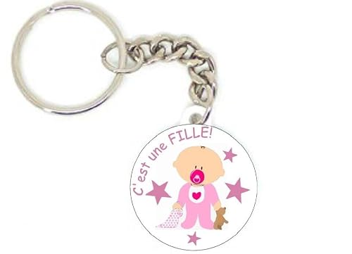 Porte clé badge bébé garçon fille annonce idée cadeaux 37 mm personnalisation