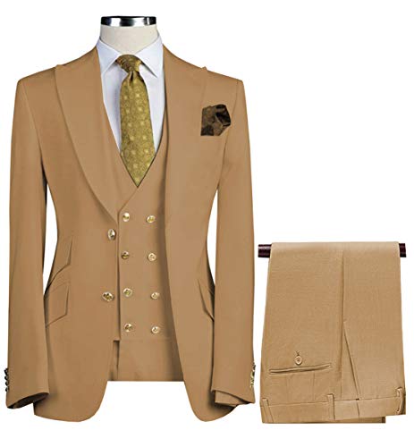 3 Pieces Mens Fashion Suit Double Breasted Vest Wedding Groom Tuxedos Peak Lapel Blazer2