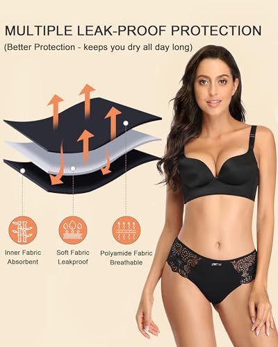 Period Underwear for Women, Leakproof Period Panties, Lace Menstrual Underwear Breathable & Soft3