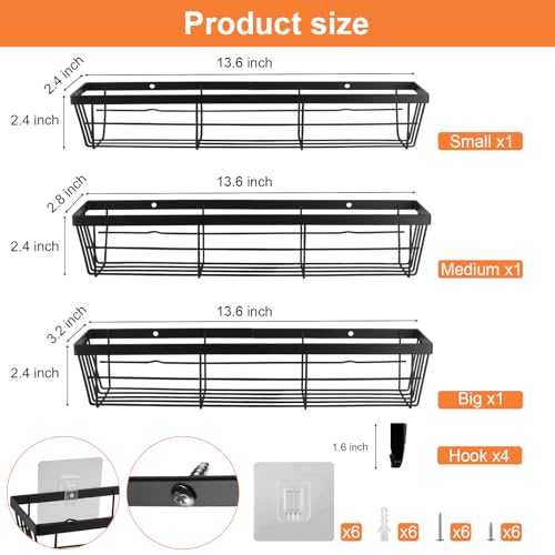 3 Pack Spice Rack Wall Mounted, Spice Racks for Inside Cupboard, Cabinet Door Spice Rack, Seasoning Organizer, Spice Shelf with 4 Removable Hhooks, Adhesive & Screw Mount (No Spice Jars Included) - Image 3
