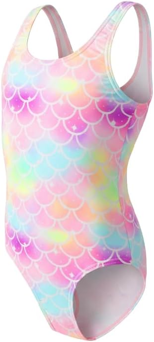 Angel season Girls Swimsuits Kids Bathing Suit One Piece Swimwear with UPF 50+ Cute 7-8 Years 3d Rainbow Mermaid
