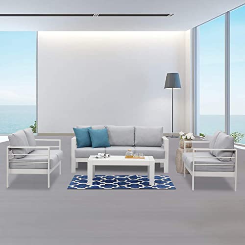 Wisteria Lane Aluminum Outdoor Patio Furniture Set, Modern Patio Conversation Sets, Outdoor Sectional Metal Sofa With 5 Inch Cushion And Coffee Table For Balcony, Garden, Light Grey #TOP6