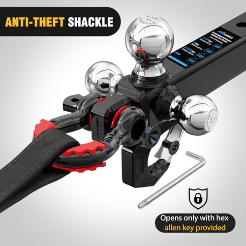Image of Nilight Trailer Hitch Tri-Ball Mount with Hook and Rotatable Tow Anti-Theft 3 /4 inch Shackle Fits for 2inch Receiver Ball Size 1-7 /8 inch 2 inch 2-5 /16 inch GTW from 5000lbs to 10000lbs for RV SUV ATV Truck