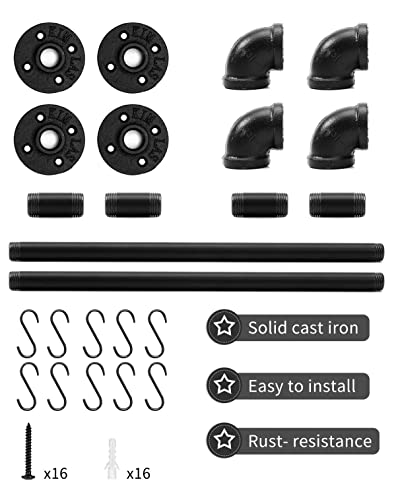 Bailoo Industrial Pipe Pot Pan Rack 21" (2 Pack), Wall Mount Pot Hangers Pan Hanging Rail Lid Hanger For Kitchen With 10 S Hooks #TOP2