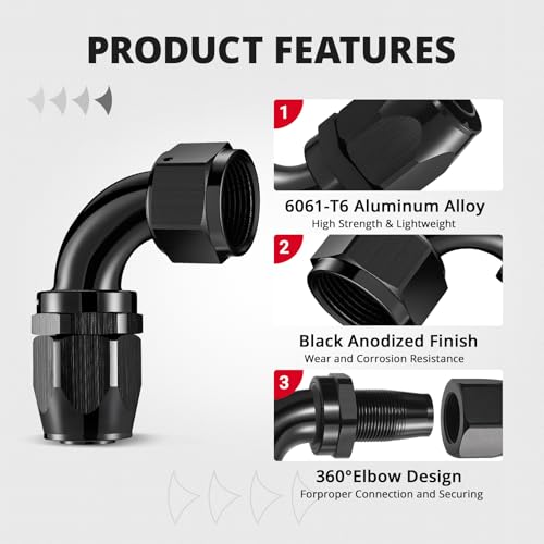 Image of EVIL ENERGY 16AN Hose End Fitting 90 Degree Swivel for CPE Braided Hose Black 2PCS