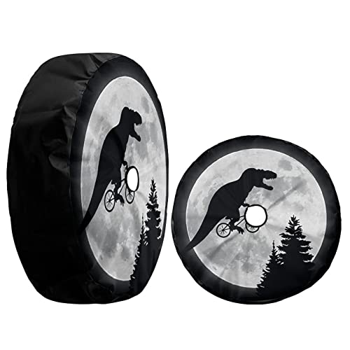 Image of Delerain Spare Tire Cover with Backup Camera Hole Dinosaur with Bicycles Wheel Covers Waterproof Dust-Proof UV Sun Universal Fit for Jeep Trailer RV SUV Truck (18 Inch for Diameter 32 inch-34 inch)