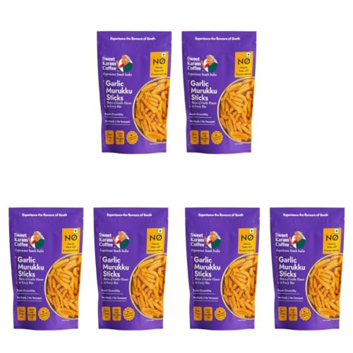 Image of SWEET KARAM COFFEE Garlic Murukku - 95G (Pack of 6)|No Palm Oil & Preservatives|Authentic South Indian Chakli|Crispy & Fresh Tea-Time Namkeen|Festive Snack|Homemade Recipe|Crunchy & Spicy Treat