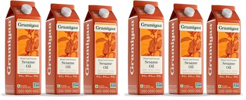 Image of Gramiyaa Cold Pressed Sesame Oil 3 Litre | Chemical-free, Zero Trans-fat Cooking Oil | Unrefined | Fresh Protect Pack | Kachi Ghani Til Oil for Cooking (Pack of 2)