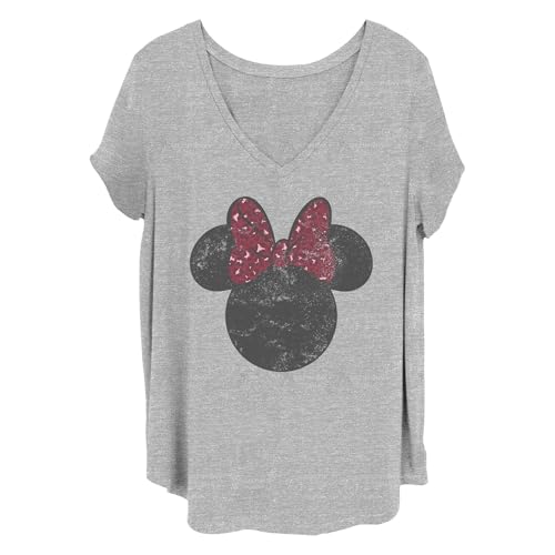 Women's Mickey & Friends Minnie Red Leopard Bow T-Shirt - Heather Gray - 1X