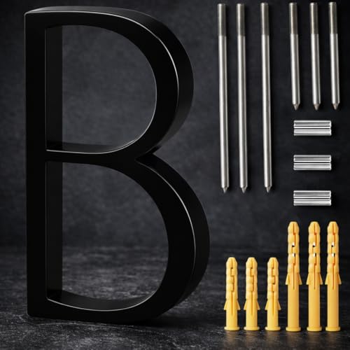 5 Inch Modern House Numbers – Heavy-Duty Zinc Alloy Address Numbers with All-Stainless-Steel Mounting Hardware – Extra-Long Screws for Ultra-Secure Installation – Weatherproof, Floating 3D Address-Black-Letter B