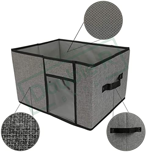 Image of Double R Bagd Fabric Storage Bins with Lid, 2 Handles and Clear Window, 16x12x10 inches (LxWxH) Washable Foldable Storage Basket Cube Box (Pack of 1, Grey)