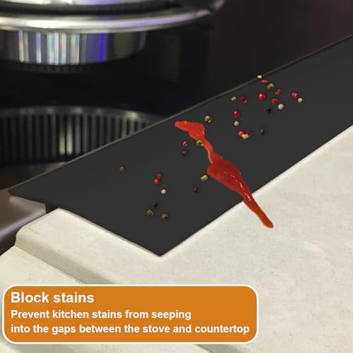 Image of KindGa Stove Gap Filler - Silicone Stove Gap Covers 25 Inch 2 Pack Black | Foldable kitchen counter range gap guards, electric stove gap filler, oven side sealing strip between countertop and stovetop