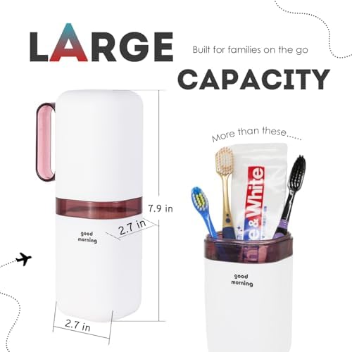 Toothbrush Travel Case,Toothbrush Holder and Rinse Cup with Handle Travel Toothbrush Holder,Multifunctional Toothbrush Cup,Large Capacit Travel Toothbrush Holder with Mouthwash Cup(Purple+Blue) - 2